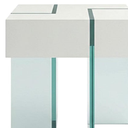 22" White And Clear Wood And Glass Square Sled End Table HomeRoots