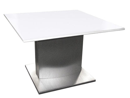 22" White And Silver Marble And Metal Square Pedestal End Table HomeRoots