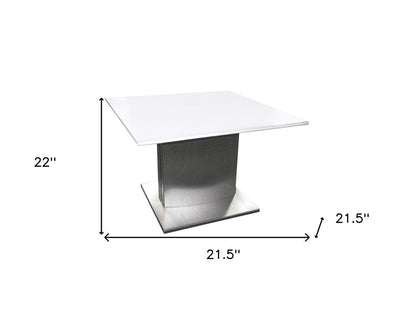 22" White And Silver Marble And Metal Square Pedestal End Table HomeRoots