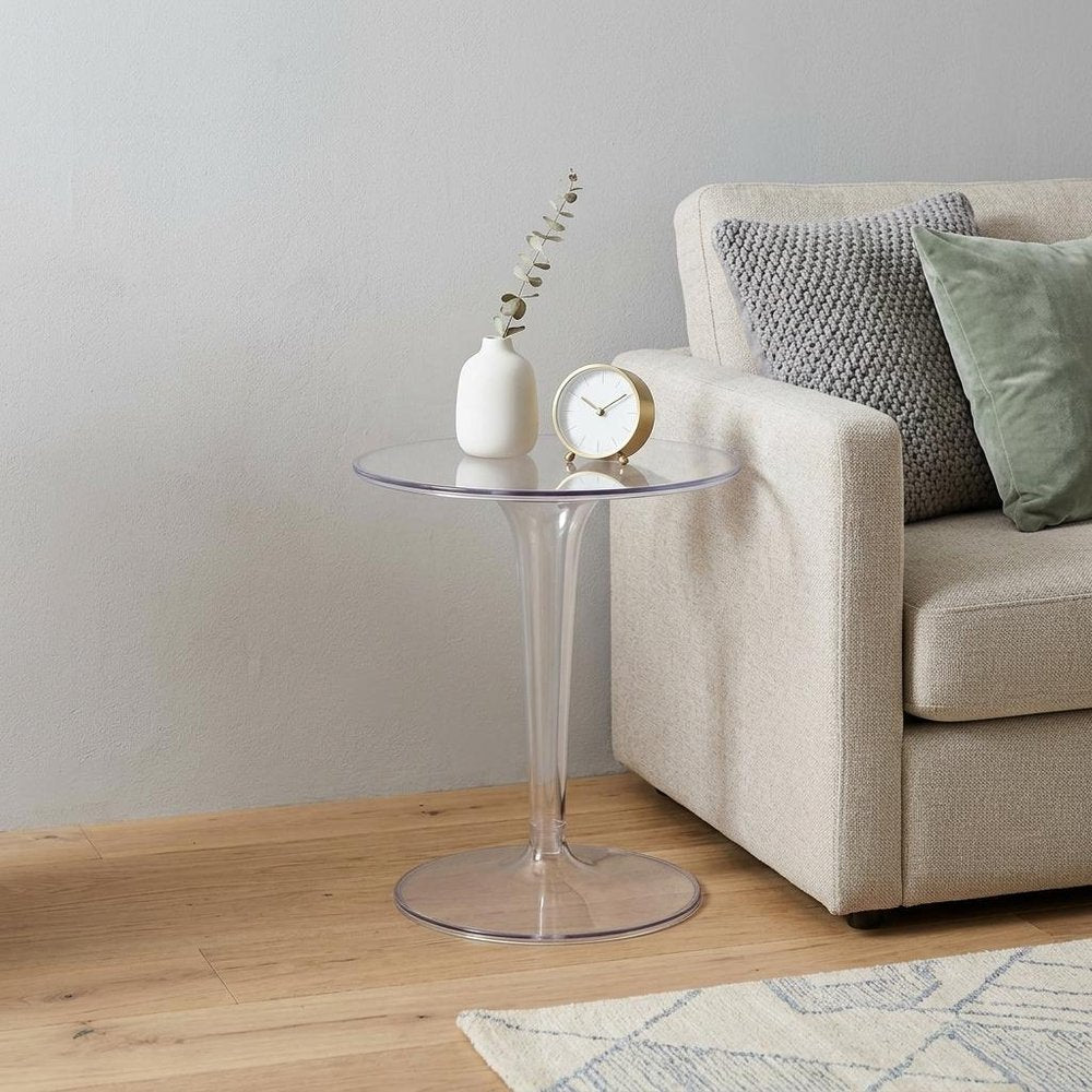 20" Clear Heavy Duty Plastic Indoor Outdoor Round Pedestal End Table HomeRoots