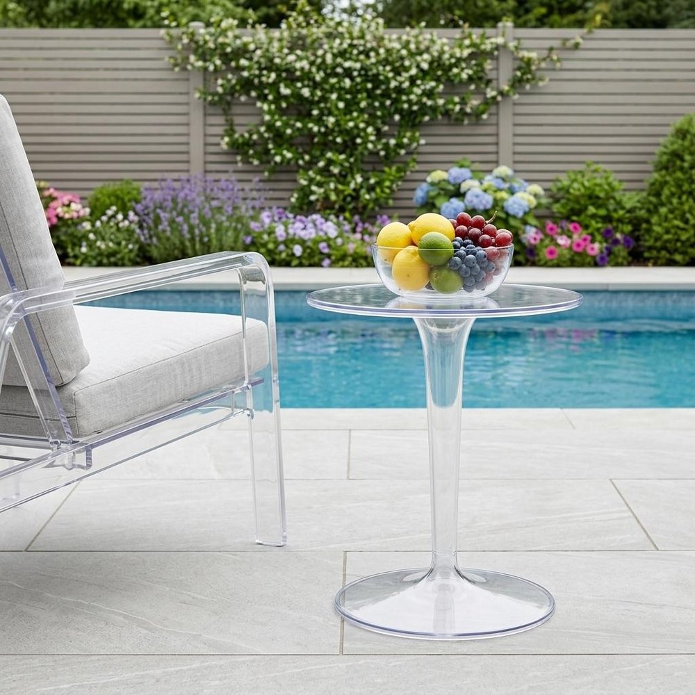 20" Clear Heavy Duty Plastic Indoor Outdoor Round Pedestal End Table HomeRoots