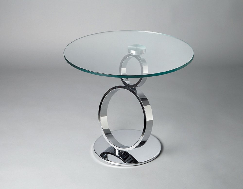 21" Clear and Silver Glass and Metal Round Pedestal End Table HomeRoots