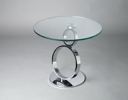21" Clear and Silver Glass and Metal Round Pedestal End Table HomeRoots