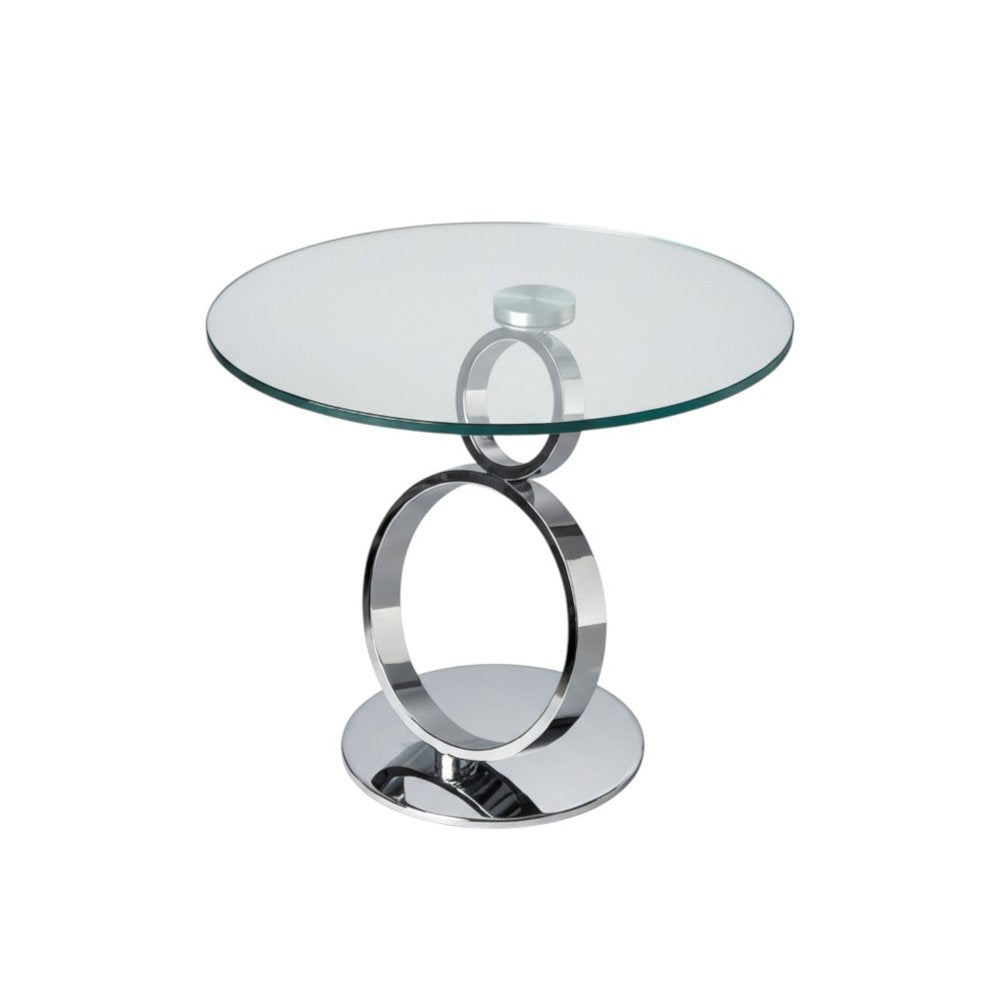 21" Clear and Silver Glass and Metal Round Pedestal End Table HomeRoots