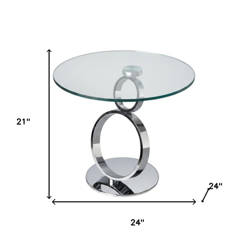21" Clear and Silver Glass and Metal Round Pedestal End Table HomeRoots
