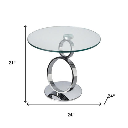21" Clear and Silver Glass and Metal Round Pedestal End Table HomeRoots