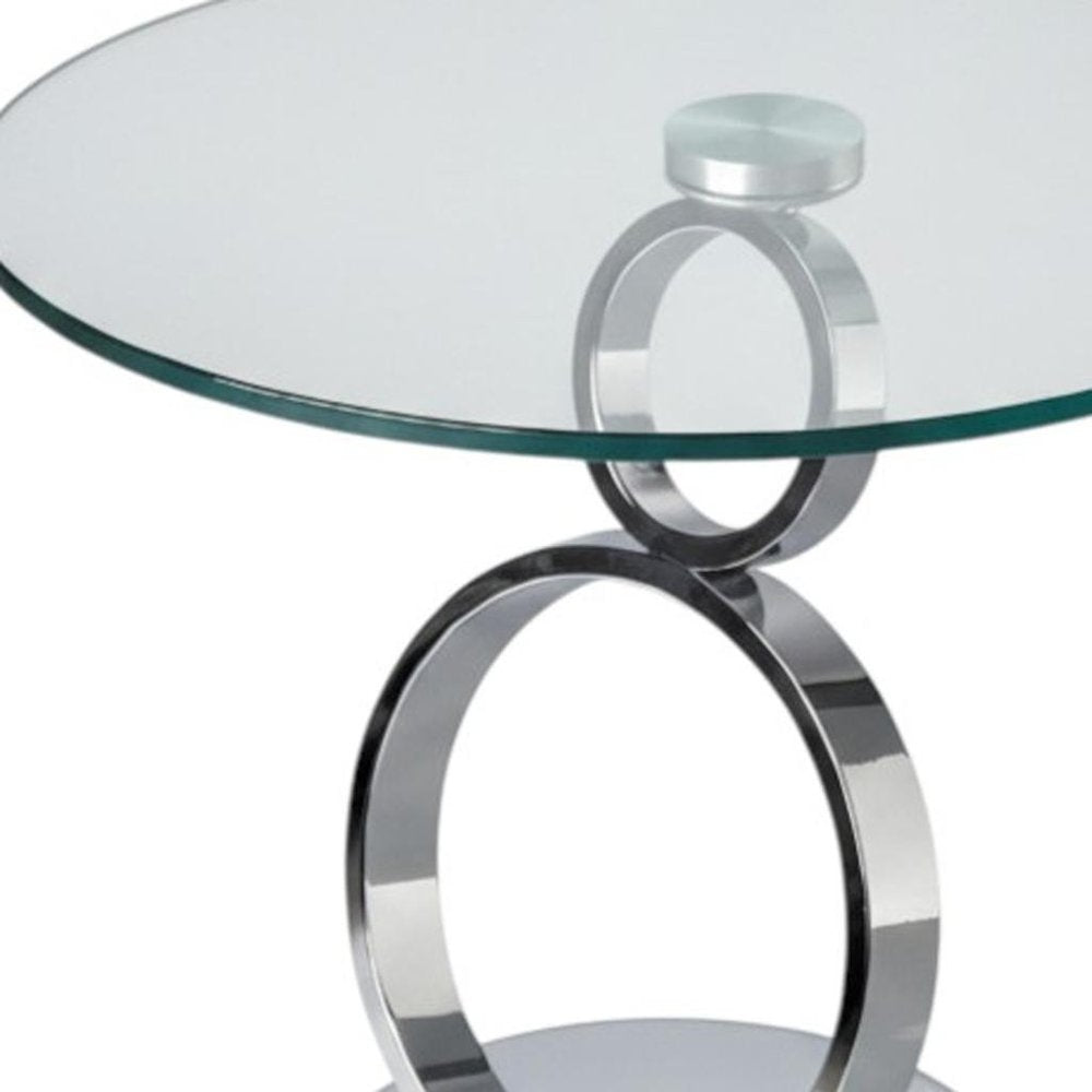 21" Clear and Silver Glass and Metal Round Pedestal End Table HomeRoots