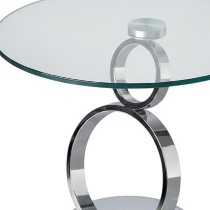 21" Clear and Silver Glass and Metal Round Pedestal End Table HomeRoots