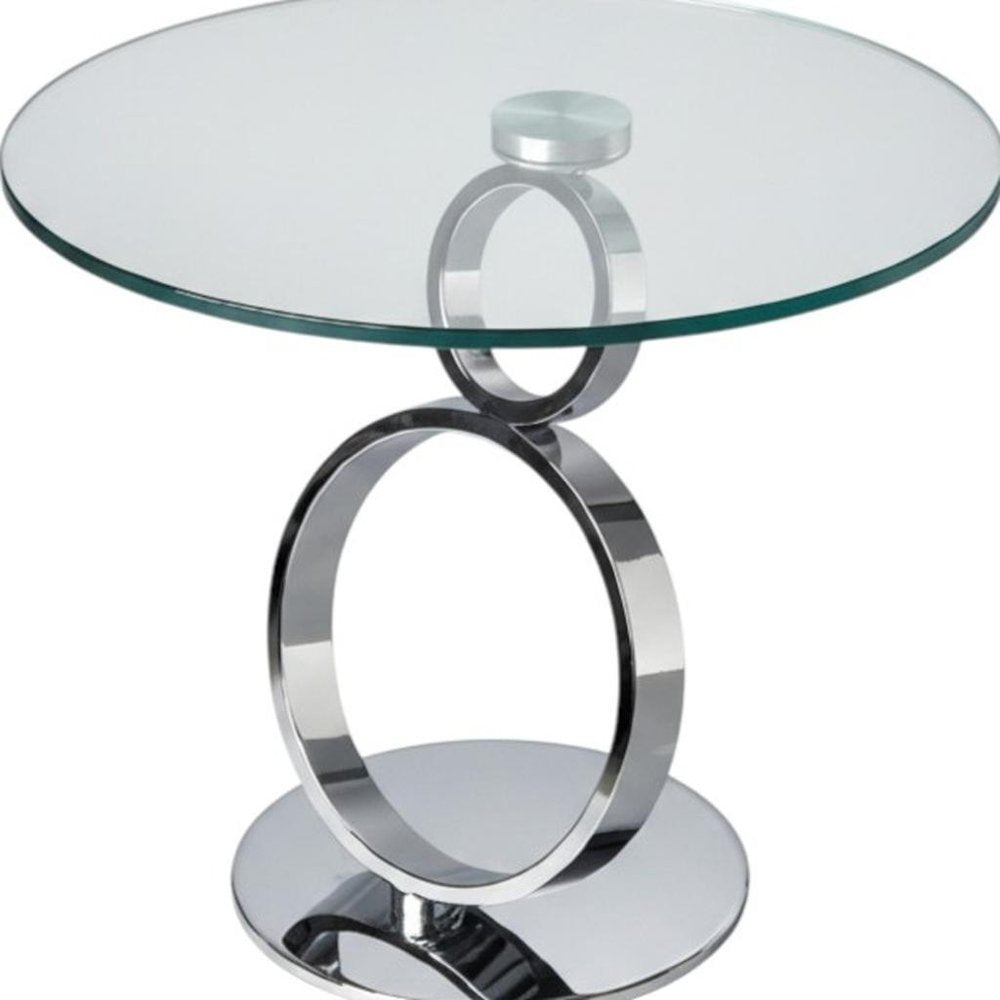 21" Clear and Silver Glass and Metal Round Pedestal End Table HomeRoots