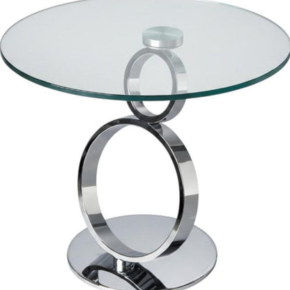 21" Clear and Silver Glass and Metal Round Pedestal End Table HomeRoots
