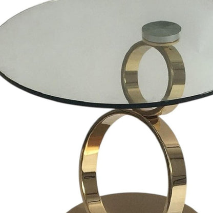 21" Clear and Gold Glass and Metal Round Pedestal End Table HomeRoots