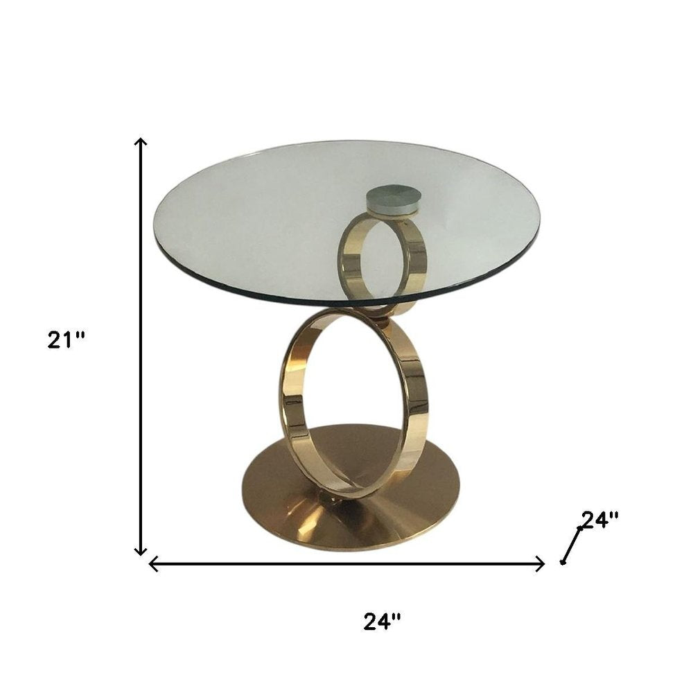 21" Clear and Gold Glass and Metal Round Pedestal End Table HomeRoots