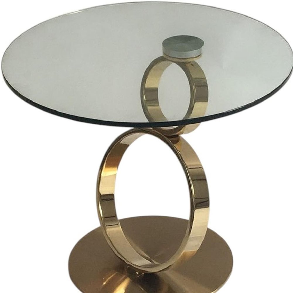 21" Clear and Gold Glass and Metal Round Pedestal End Table HomeRoots