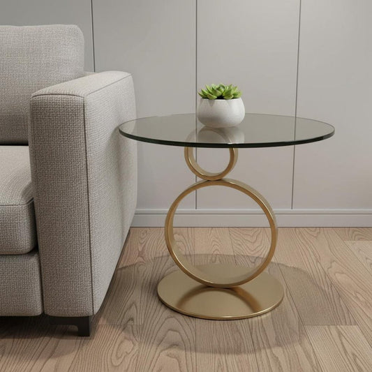 21" Clear and Gold Glass and Metal Round Pedestal End Table HomeRoots