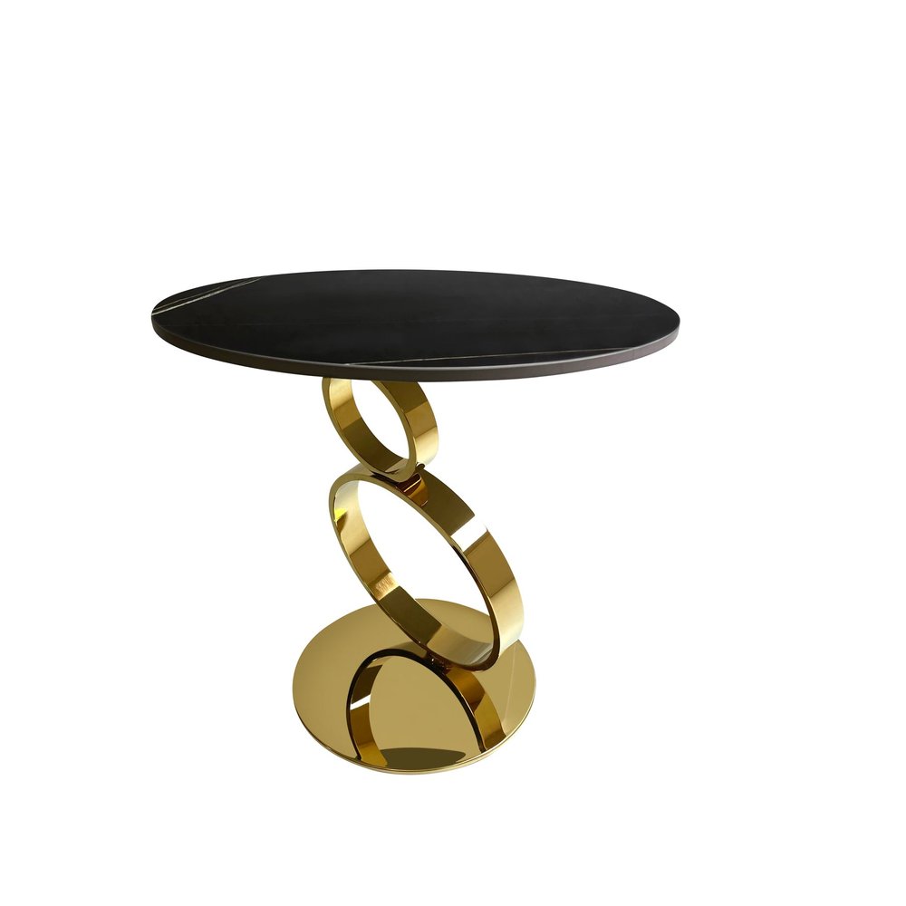 21" Black And Gold Stone And Stainless Steel Round Pedestal End Table HomeRoots