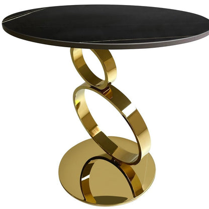 21" Black And Gold Stone And Stainless Steel Round Pedestal End Table HomeRoots