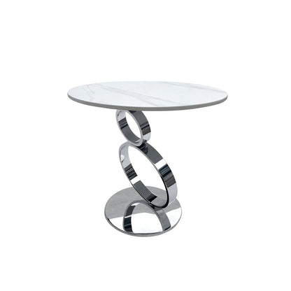 21" White And Silver Stone And Stainless Steel Round Pedestal End Table HomeRoots