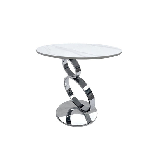 21" White And Silver Stone And Stainless Steel Round Pedestal End Table HomeRoots