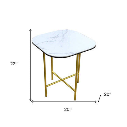 22" White And Gold Ceramic And Metal Square End Table HomeRoots