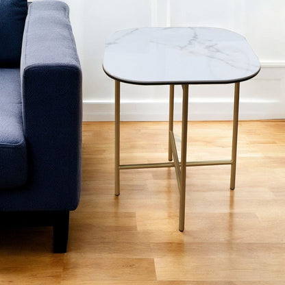 22" White And Gold Ceramic And Metal Square End Table HomeRoots
