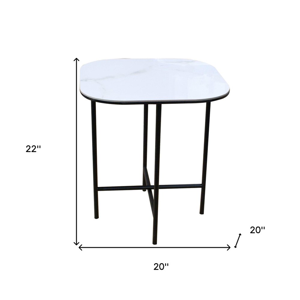 22" White And Black Ceramic And Metal Square End Table HomeRoots