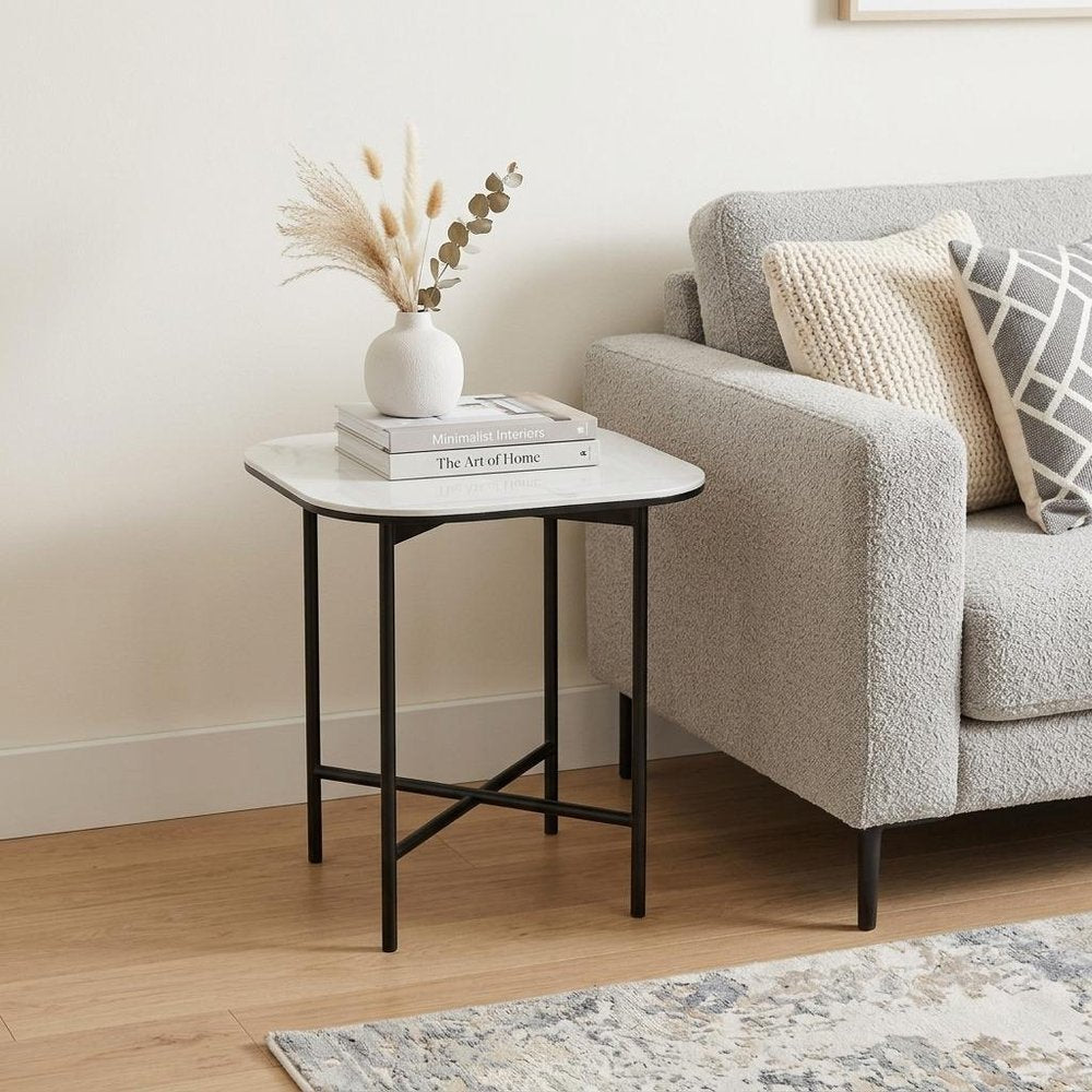 22" White And Black Ceramic And Metal Square End Table HomeRoots