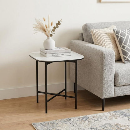22" White And Black Ceramic And Metal Square End Table HomeRoots