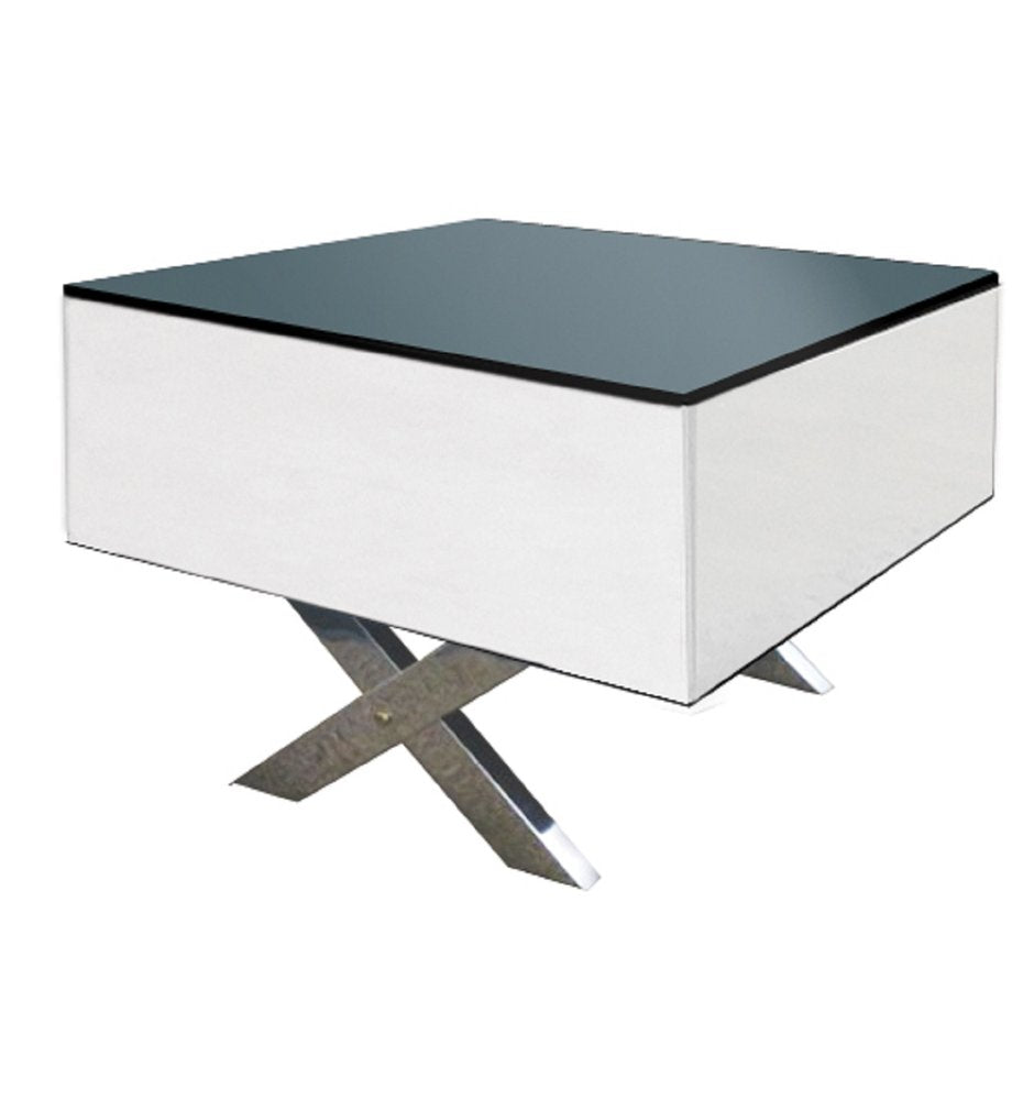 20" Black And White Mirrored Glass Square Cross Legs End Table HomeRoots