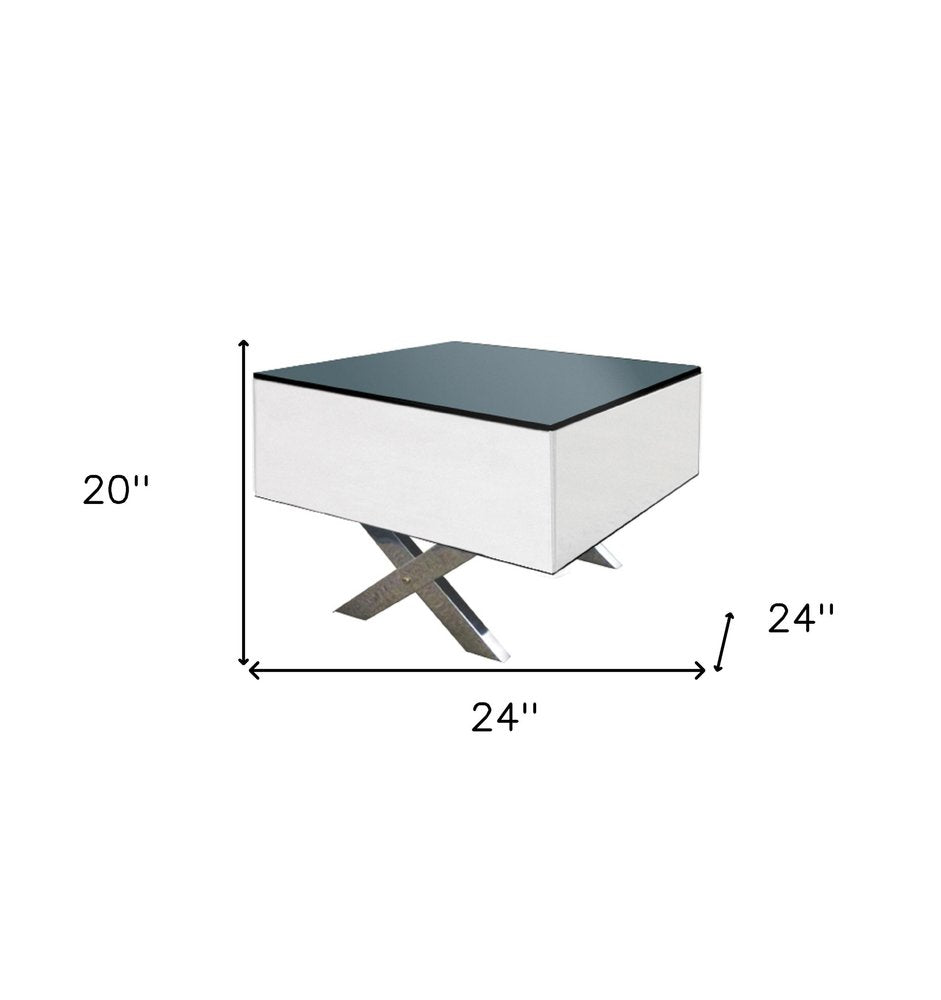 20" Black And White Mirrored Glass Square Cross Legs End Table HomeRoots