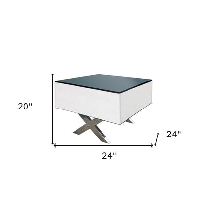 20" Black And White Mirrored Glass Square Cross Legs End Table HomeRoots