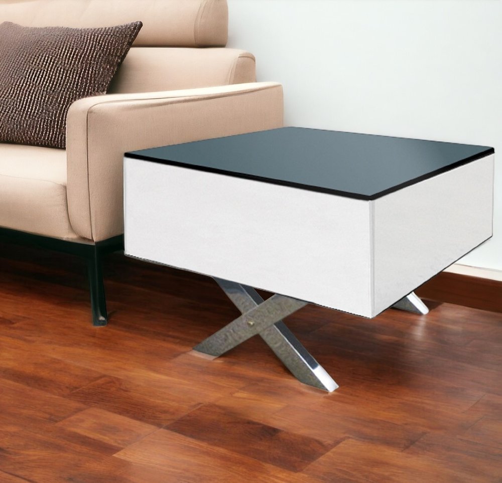 20" Black And White Mirrored Glass Square Cross Legs End Table HomeRoots