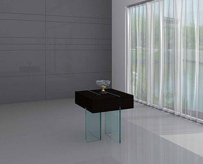 22" Black And Clear Wood and Glass Square Sled End Table HomeRoots