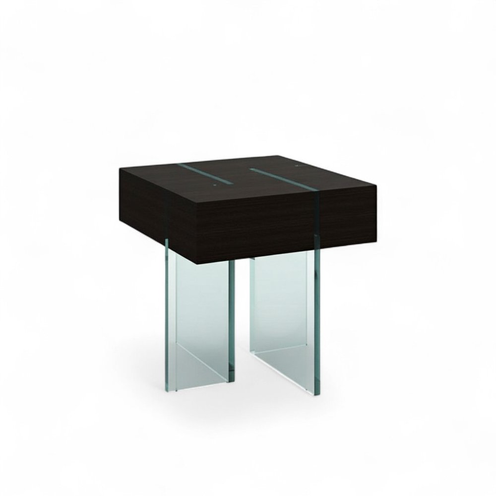 22" Black And Clear Wood and Glass Square Sled End Table HomeRoots