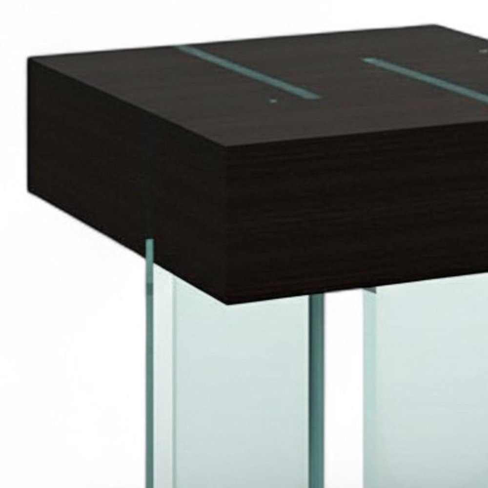 22" Black And Clear Wood and Glass Square Sled End Table HomeRoots