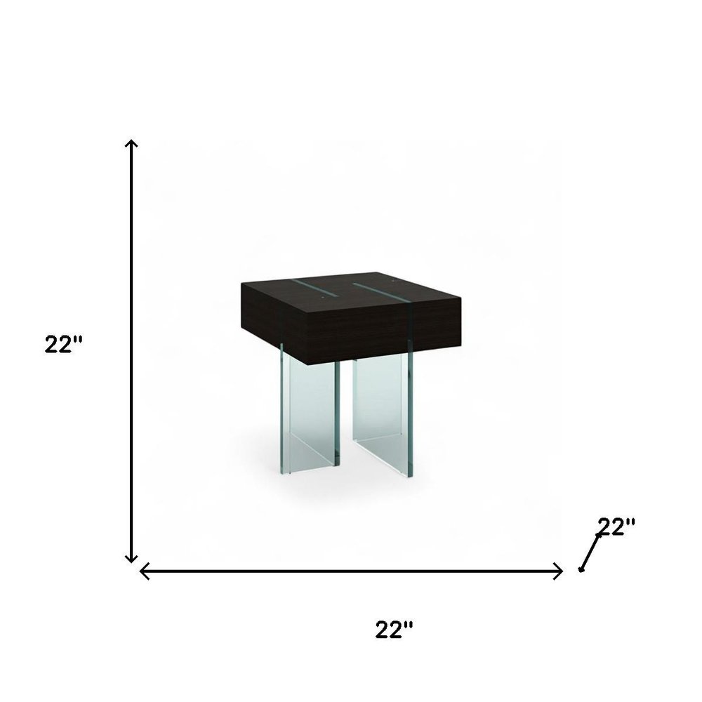 22" Black And Clear Wood and Glass Square Sled End Table HomeRoots