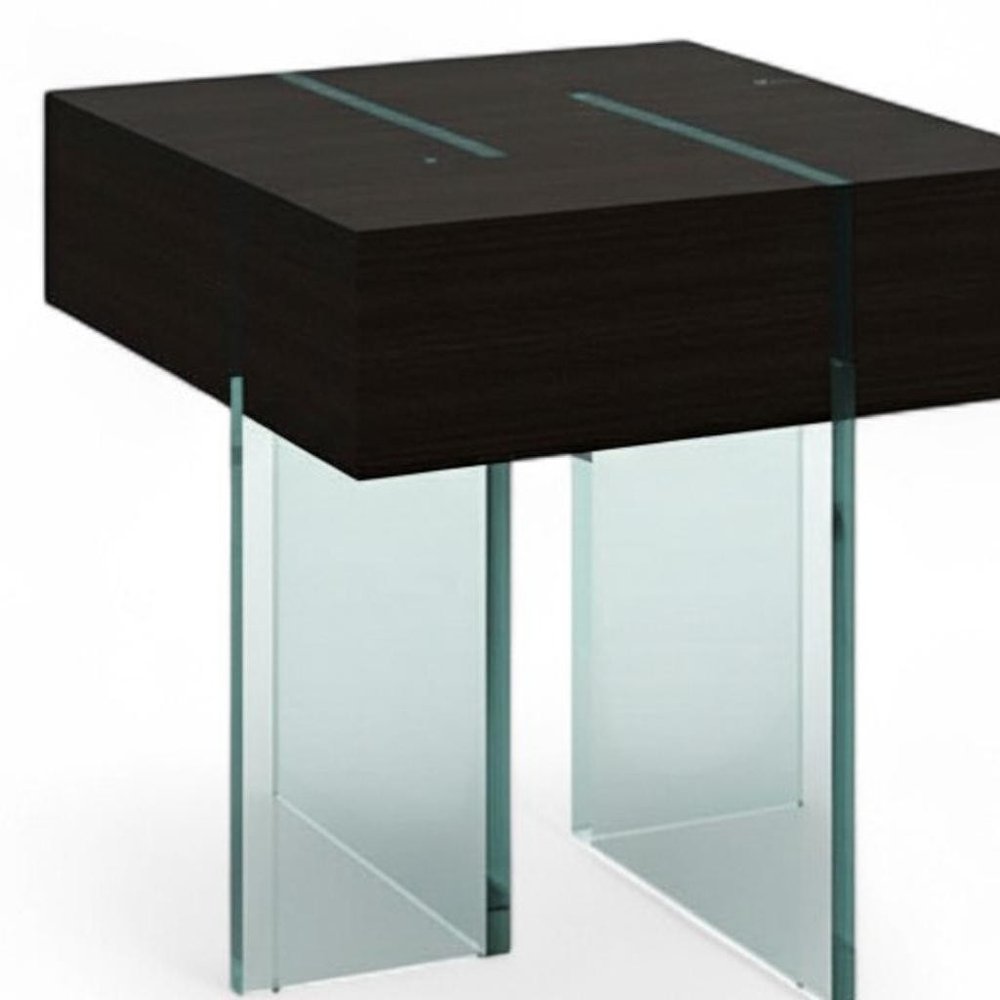 22" Black And Clear Wood and Glass Square Sled End Table HomeRoots