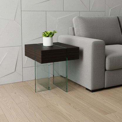 22" Black And Clear Wood and Glass Square Sled End Table HomeRoots