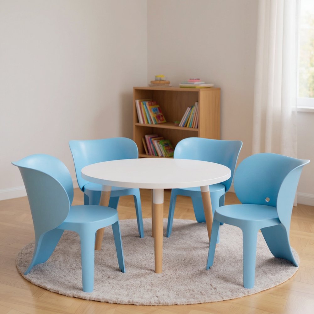 Set Of Four Blue Heavy Duty Plastic Juvenile Chairs HomeRoots