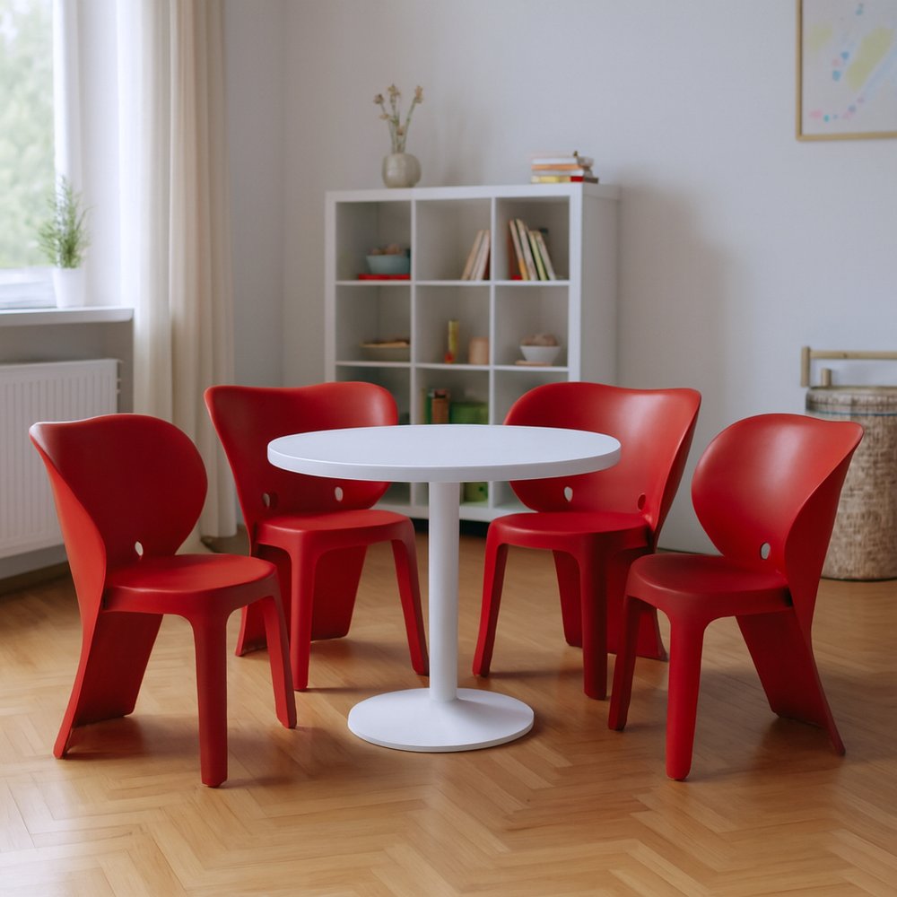 Set Of Four Red Heavy Duty Plastic Juvenile Chairs HomeRoots