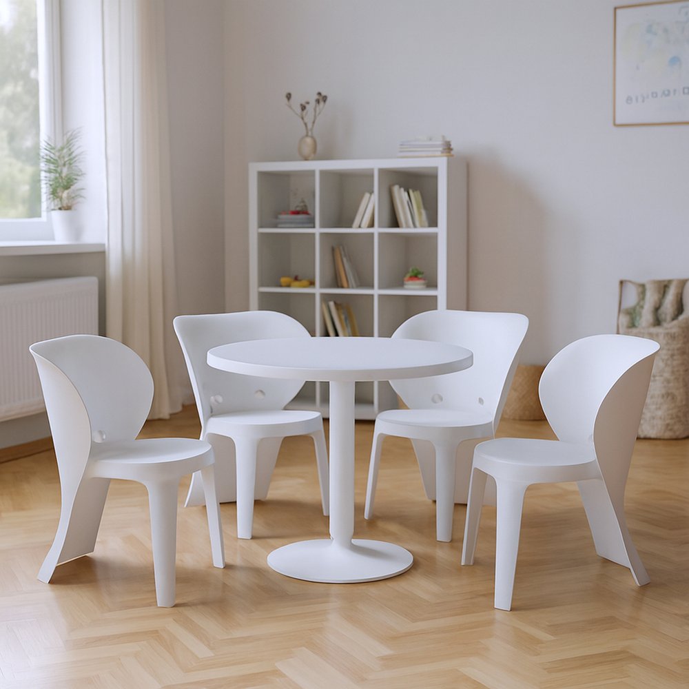 Set Of Four White Heavy Duty Plastic Juvenile Chairs HomeRoots