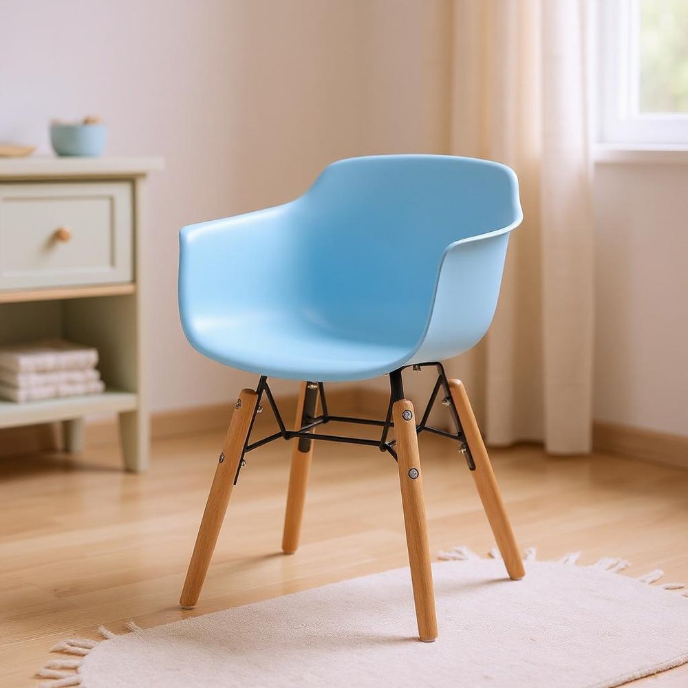 Set Of Four Blue And Brown Heavy Duty Plastic And Wood Juvenile Side Chairs HomeRoots