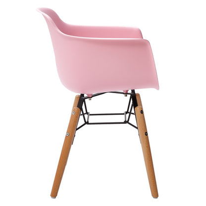 Set Of Four Pink And Brown Heavy Duty Plastic And Wood Juvenile Side Chairs HomeRoots