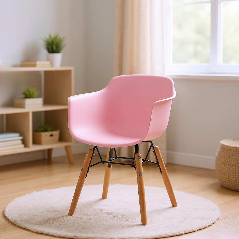 Set Of Four Pink And Brown Heavy Duty Plastic And Wood Juvenile Side Chairs HomeRoots