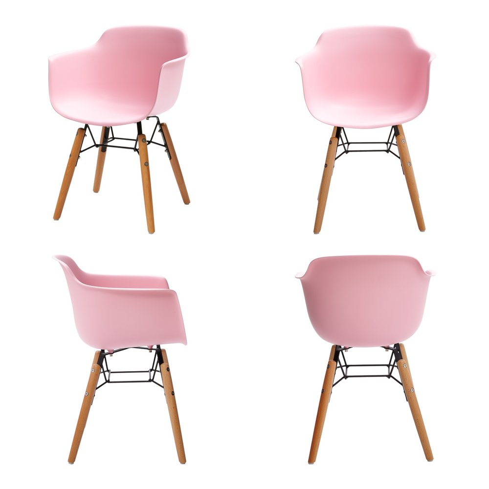 Set Of Four Pink And Brown Heavy Duty Plastic And Wood Juvenile Side Chairs HomeRoots