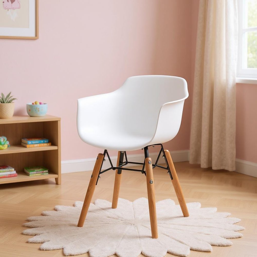 Set Of Four White And Brown Heavy Duty Plastic And Wood Juvenile Side Chairs HomeRoots