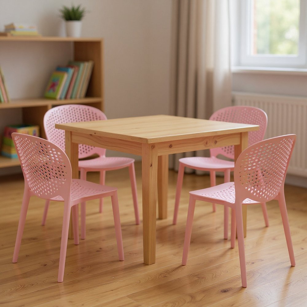 Set Of Four Pink Heavy Duty Plastic Juvenile Chairs HomeRoots