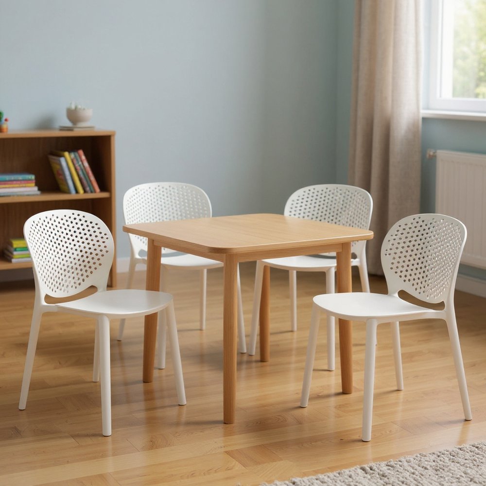 Set Of Four White Heavy Duty Plastic Juvenile Chairs HomeRoots