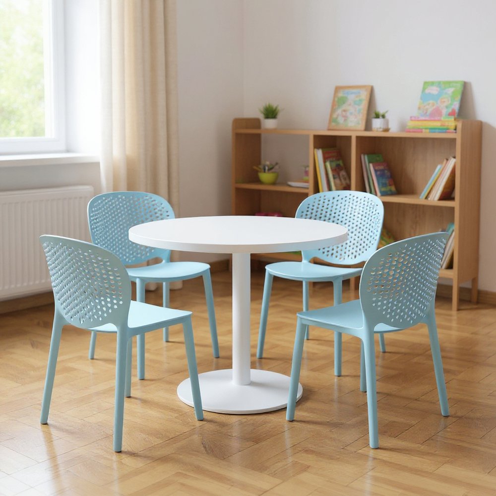 Set Of Four Aqua Blue Heavy Duty Plastic Juvenile Chairs HomeRoots