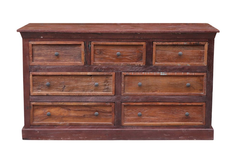 64" Brown Solid Wood Seven Drawer Double Dresser HomeRoots