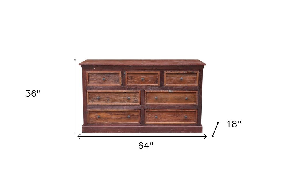 64" Brown Solid Wood Seven Drawer Double Dresser HomeRoots